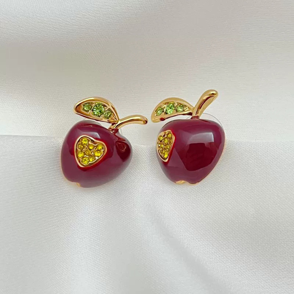 Kendra Scott Qingdao Hand Painted Enamel Apple Ear Studs Silver Post Rhinestone